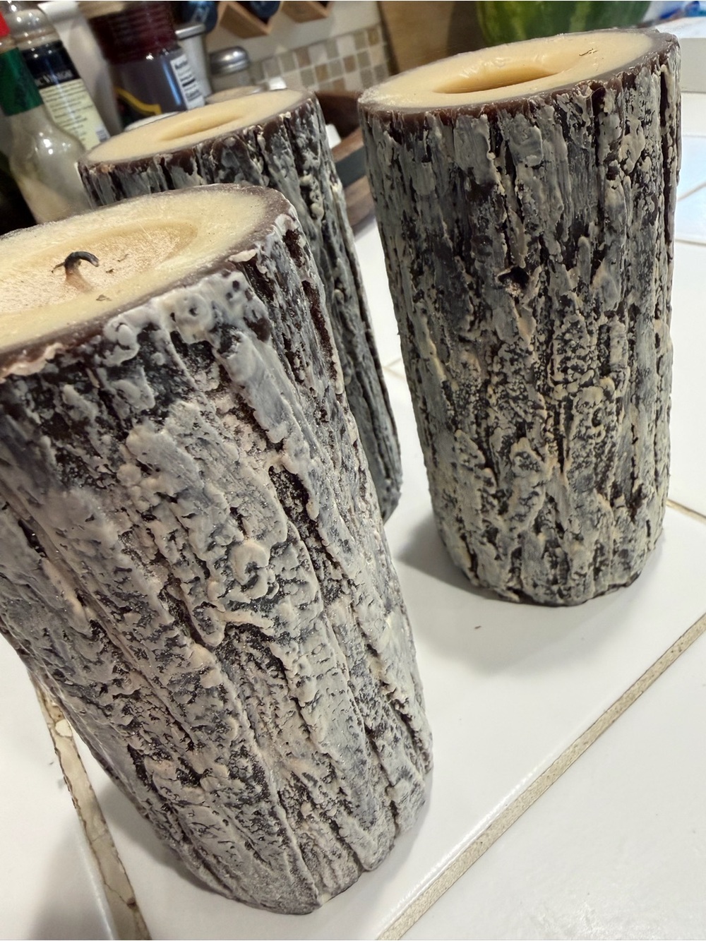 Rustic Cream and Brown Log Pillar Candle - Home Accents